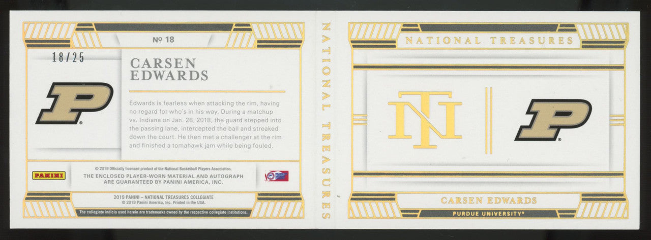 2019-20 National Treasures Collegiate Carsen Edwards Patch Auto Booklet /25 #18