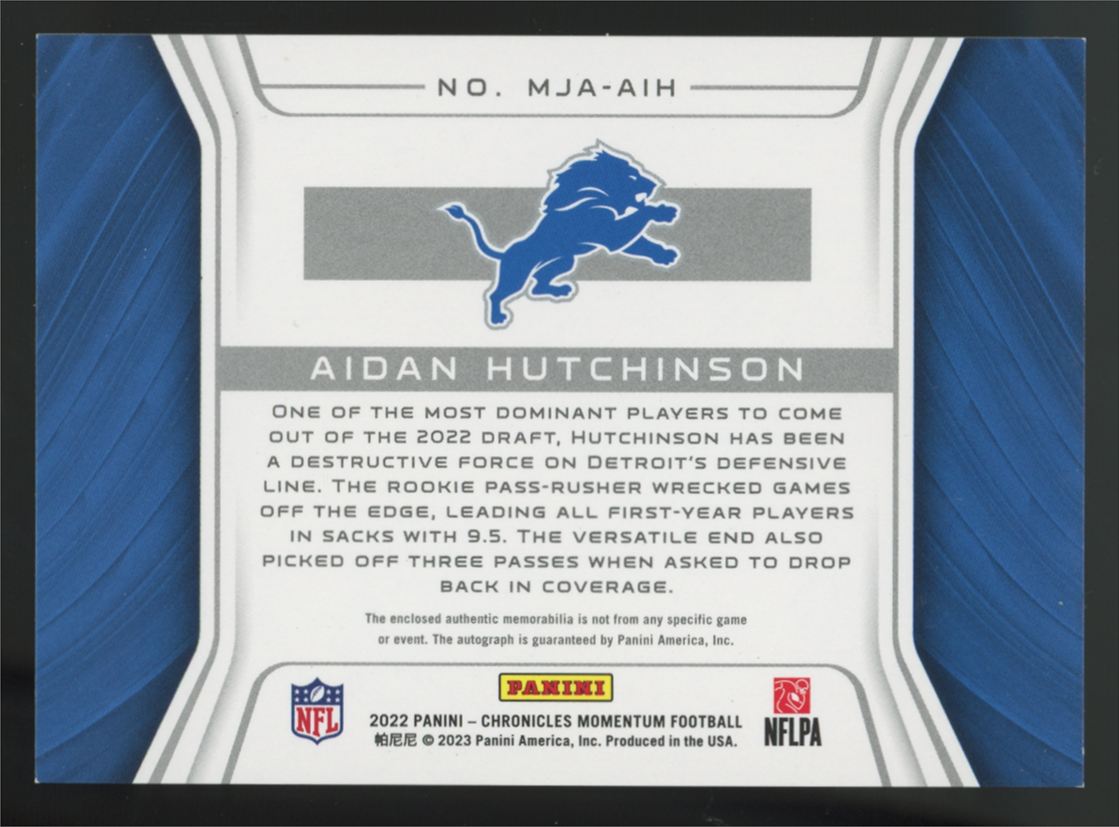 2022 Chronicles Momentum Aidan Hutchinson RC Triple Patch Auto RPA /99 #MJA-AIH