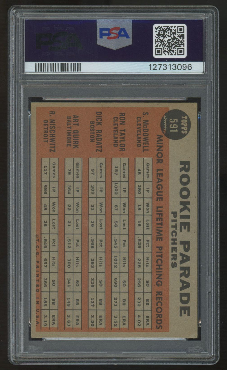 1962 Topps McDowell/Taylor/Radatz/Quirk/Nischwitz RC Rookie Parade #591 PSA 3.5