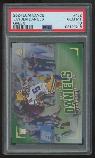 2024 Panini Luminance Jayden Daniels RC Green /100 #182 PSA 10
