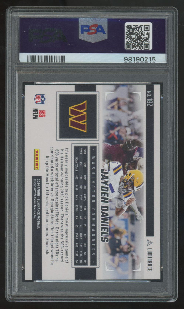 2024 Panini Luminance Jayden Daniels RC Green /100 #182 PSA 10