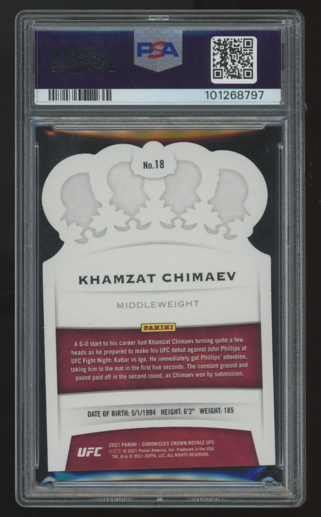 2021 Panini Chronicles Crown Royale UFC Khamzat Chimaev RC #18 PSA 10