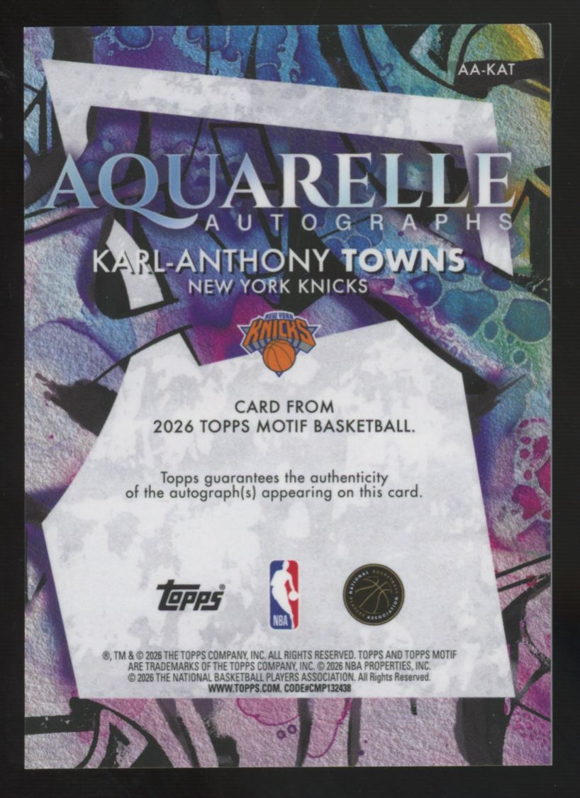 2025-26 Topps Motif Karl-Anthony Towns Aquarelle Ultramarine Blue Auto /39