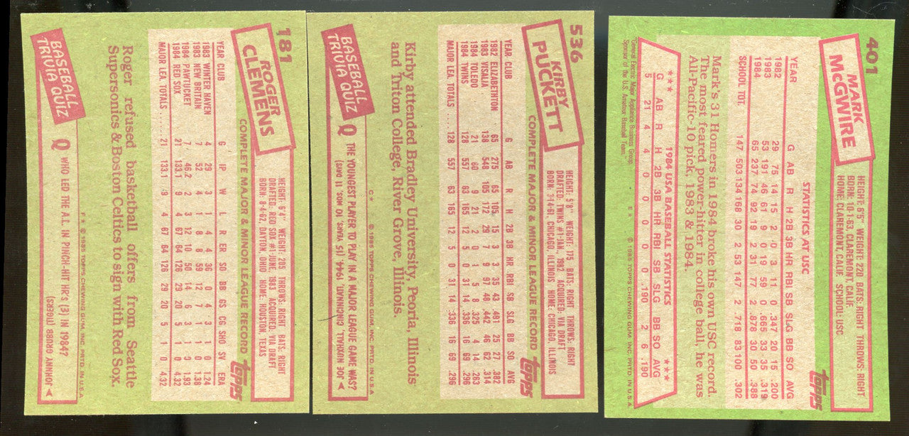 1985 Topps Baseball Complete Set (792) NM-MT McGwire Clemens Puckett
