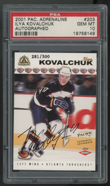 2001-02 Pacific Adrenaline Ilya Kovalchuk RC Auto /500 #203 PSA 10