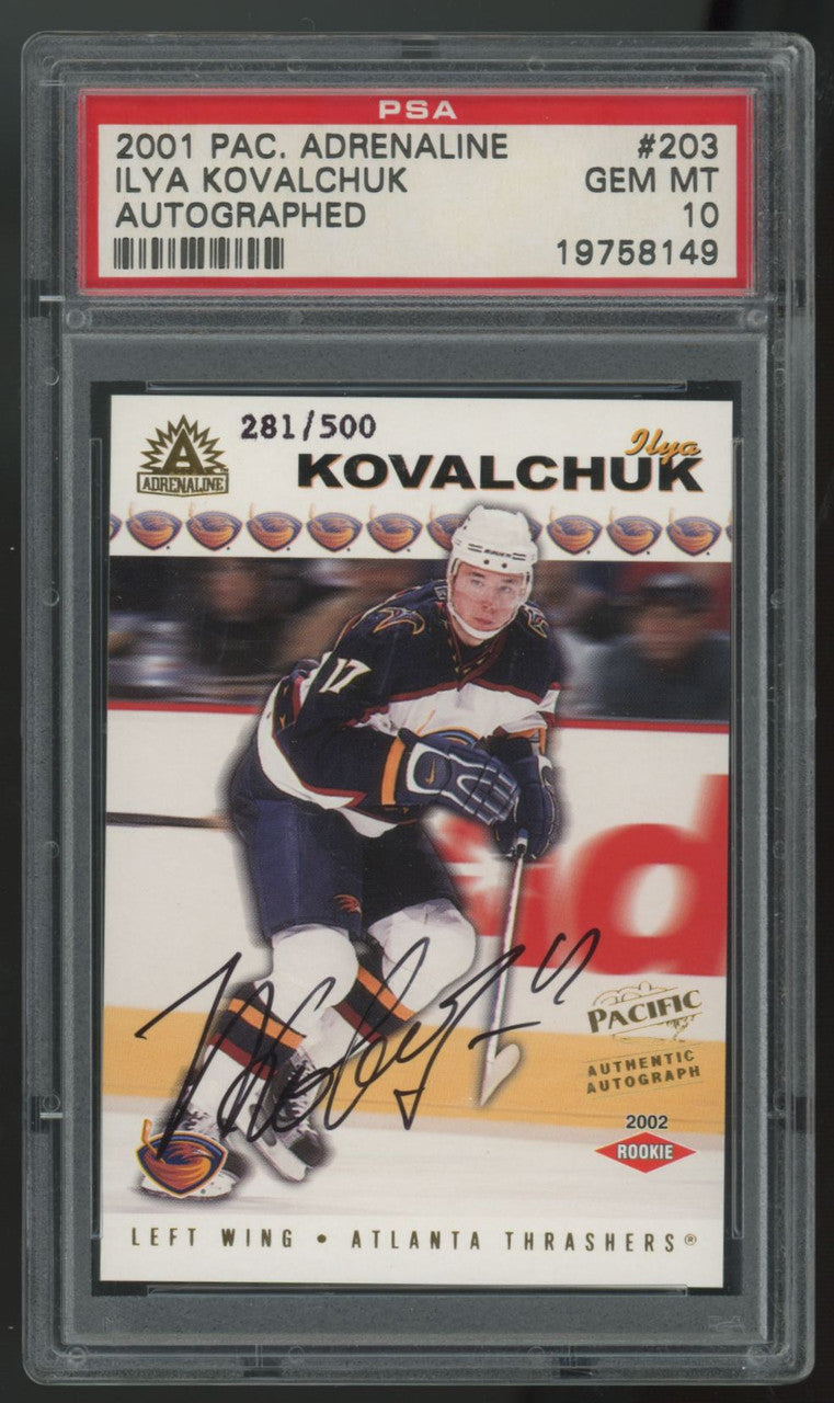 2001-02 Pacific Adrenaline Ilya Kovalchuk RC Auto /500 #203 PSA 10