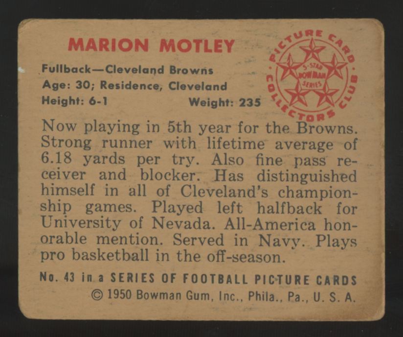 1950 Bowman Marion Motley RC #43 Poor