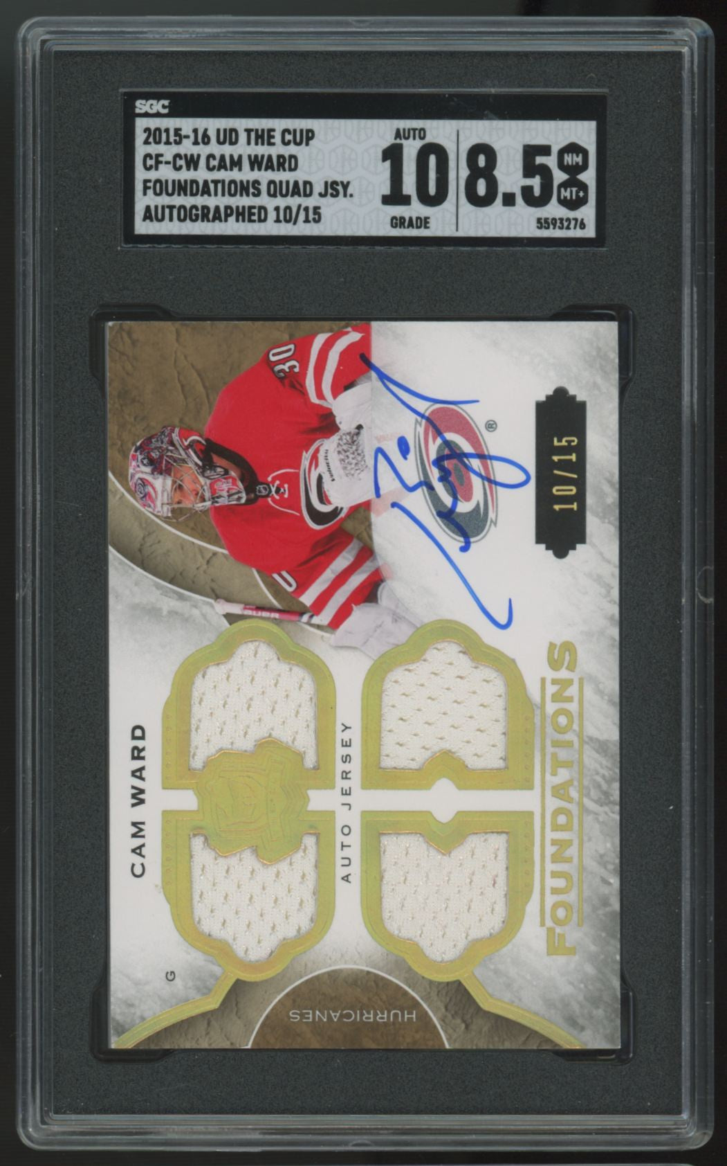 2015-16 UD The Cup Cam Ward Foundations Quad Patch Auto /15 #CF-CW SGC 8.5 10