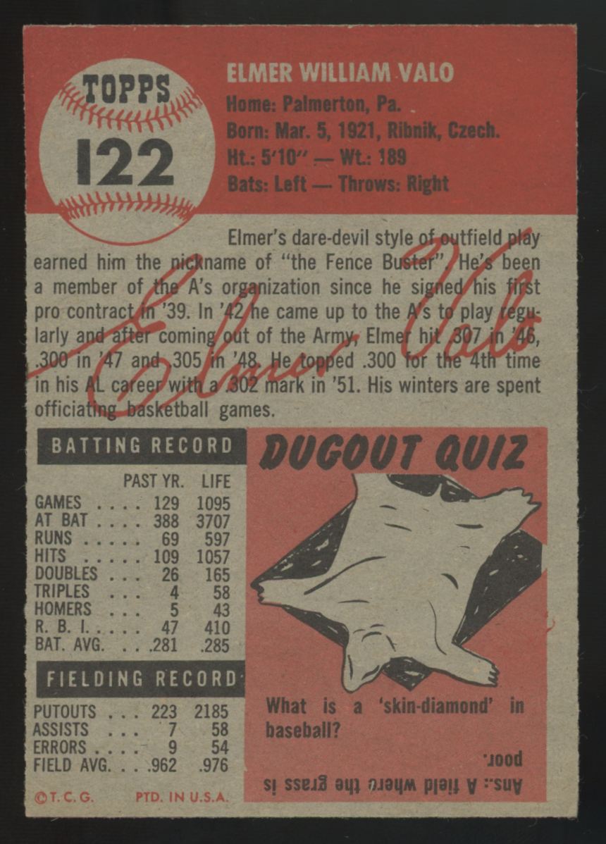 1953 Topps Elmer Valo #122 EX