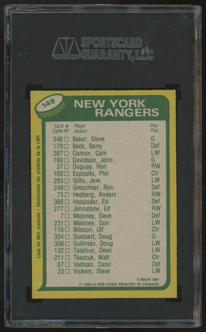 1980-81 O-Pee-Chee Phil Esposito Rangers Leaders #149 SGC 9