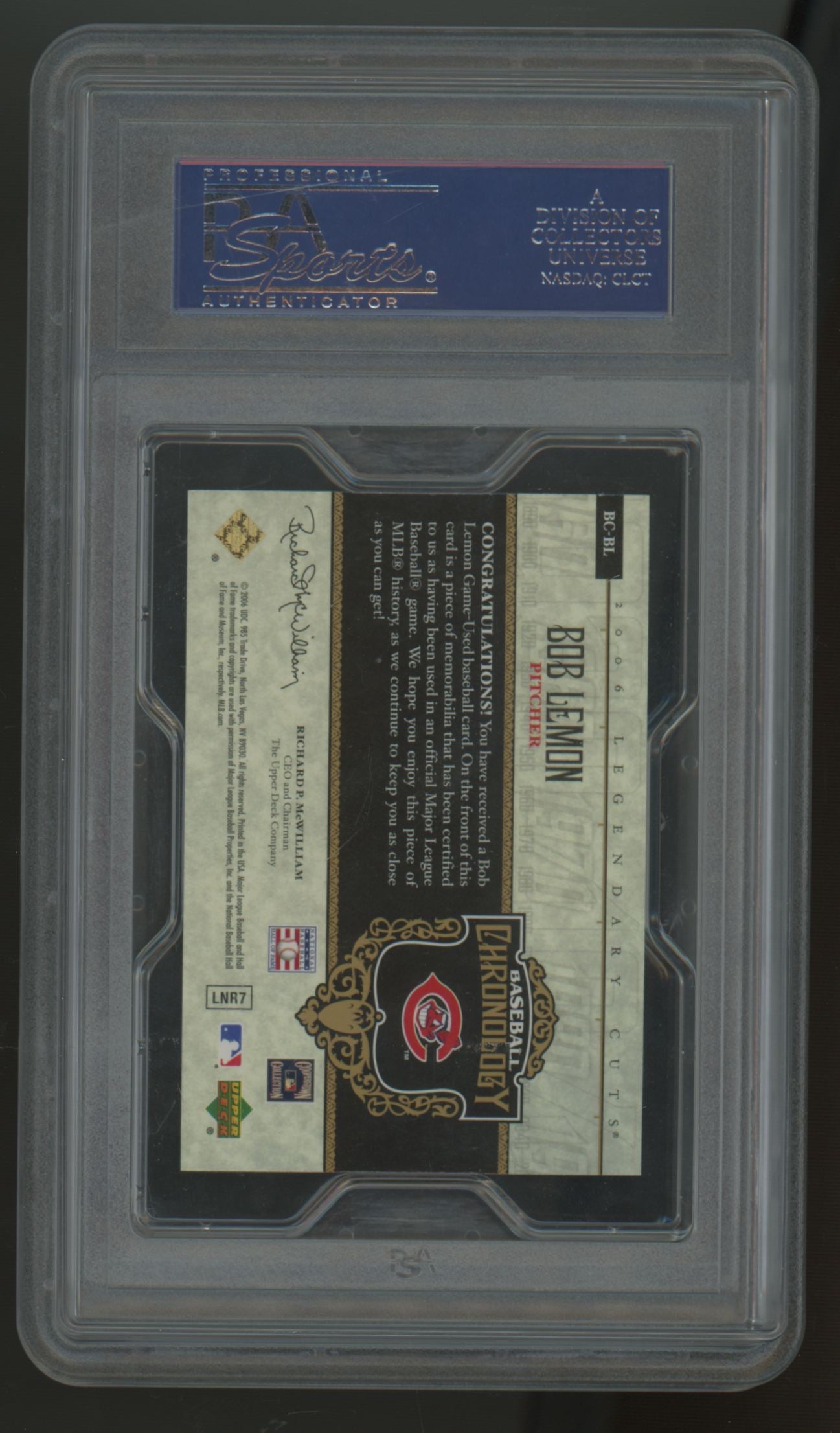 2006 Upper Deck SP Legendary Cuts Bob Lemon Chronology Patch #BC-BL PSA 10