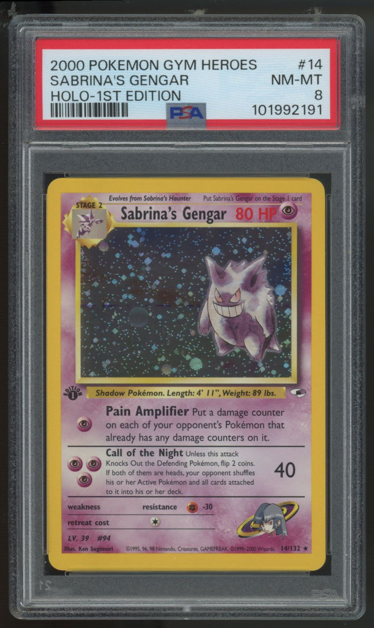 2000 Pokemon Sabrina's Gengar Gym Heroes 1st Edition Holo #14 PSA 8