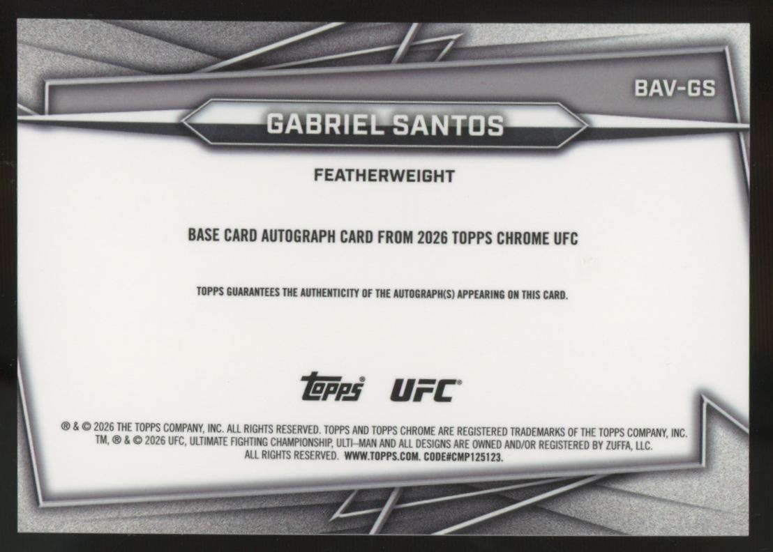 2026 Topps Chrome UFC Gabriel Santos RC Gold Refractor Auto /50 #BAV-GS
