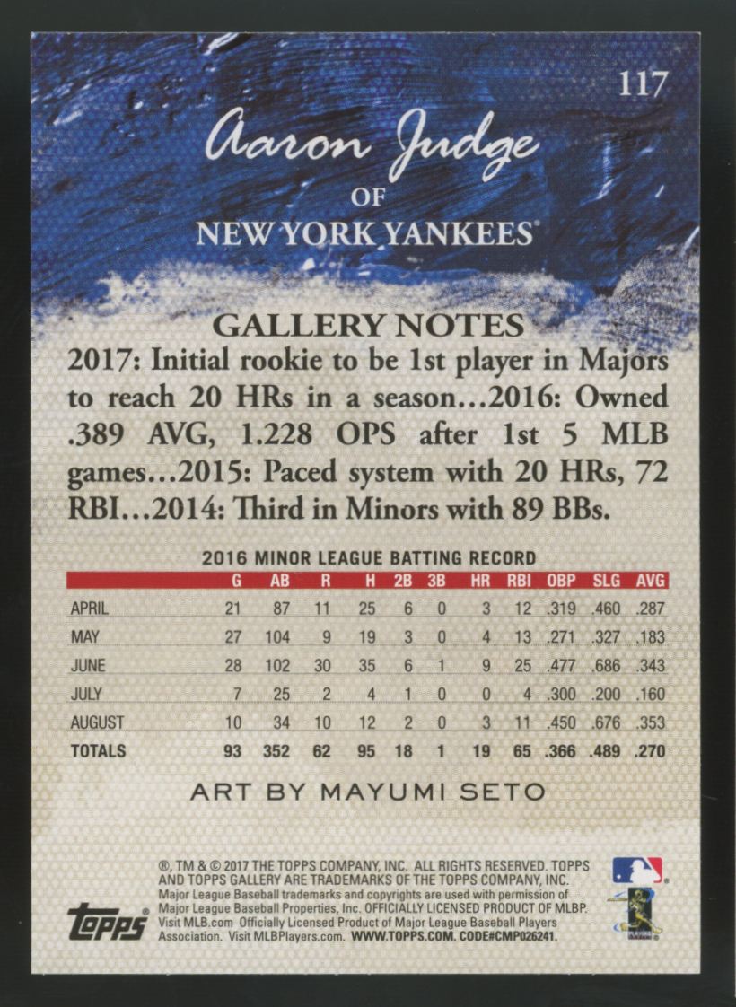 2017 Topps Gallery Aaron Judge RC #117 "A"