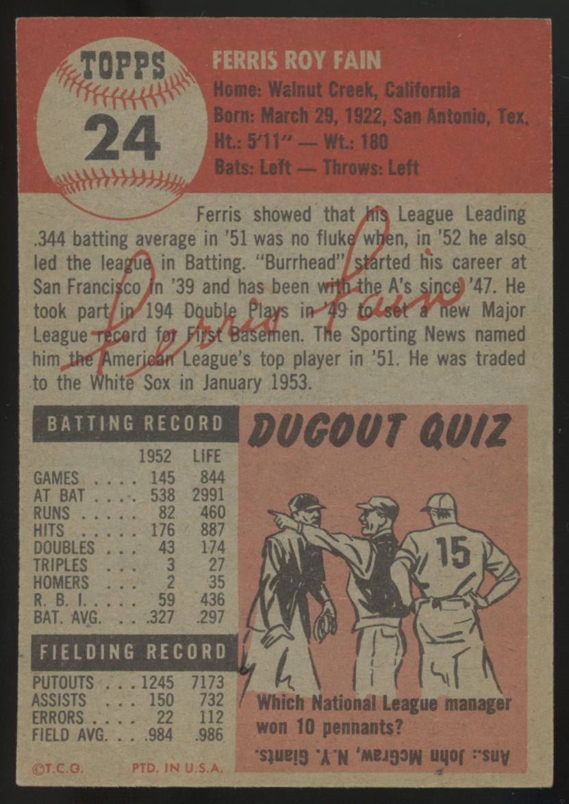 1953 Topps Ferris Fain #24 EX/MT