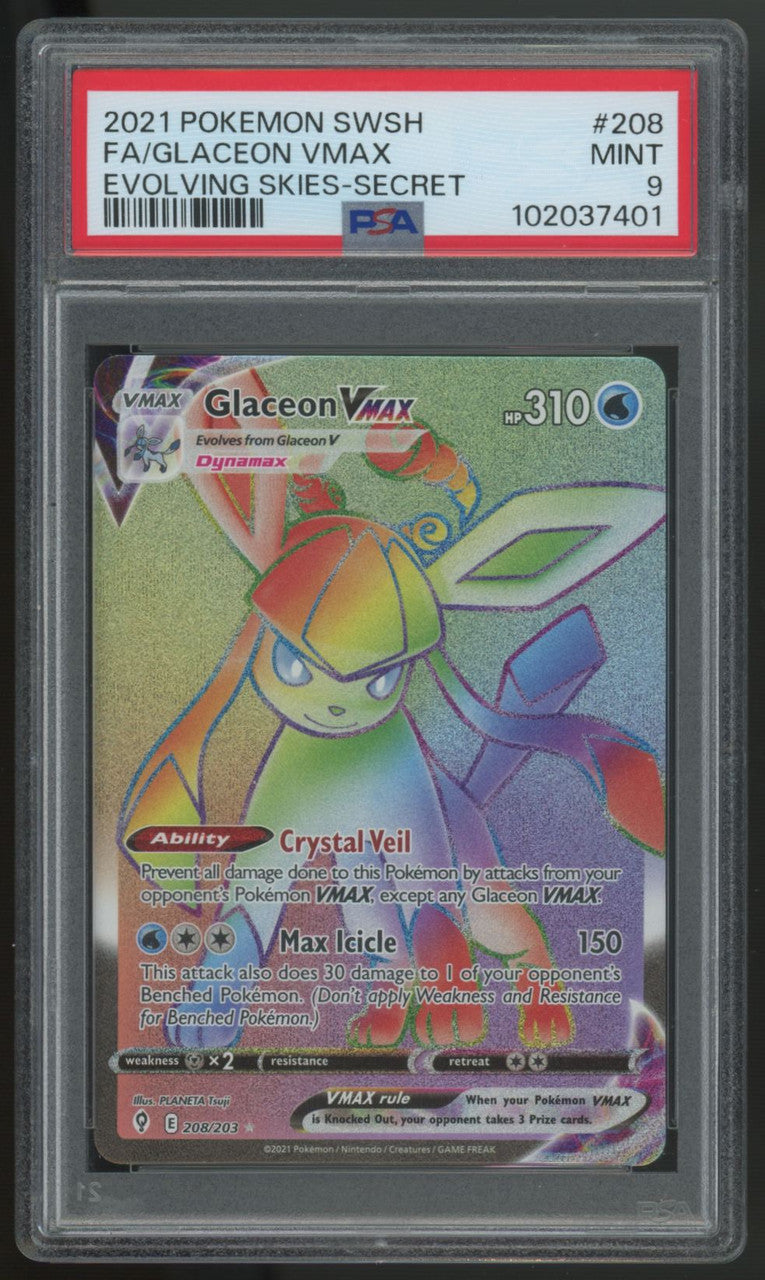 2021 Pokemon Glaceon VMAX Evolving Skies Secret Full Art #208 PSA 9