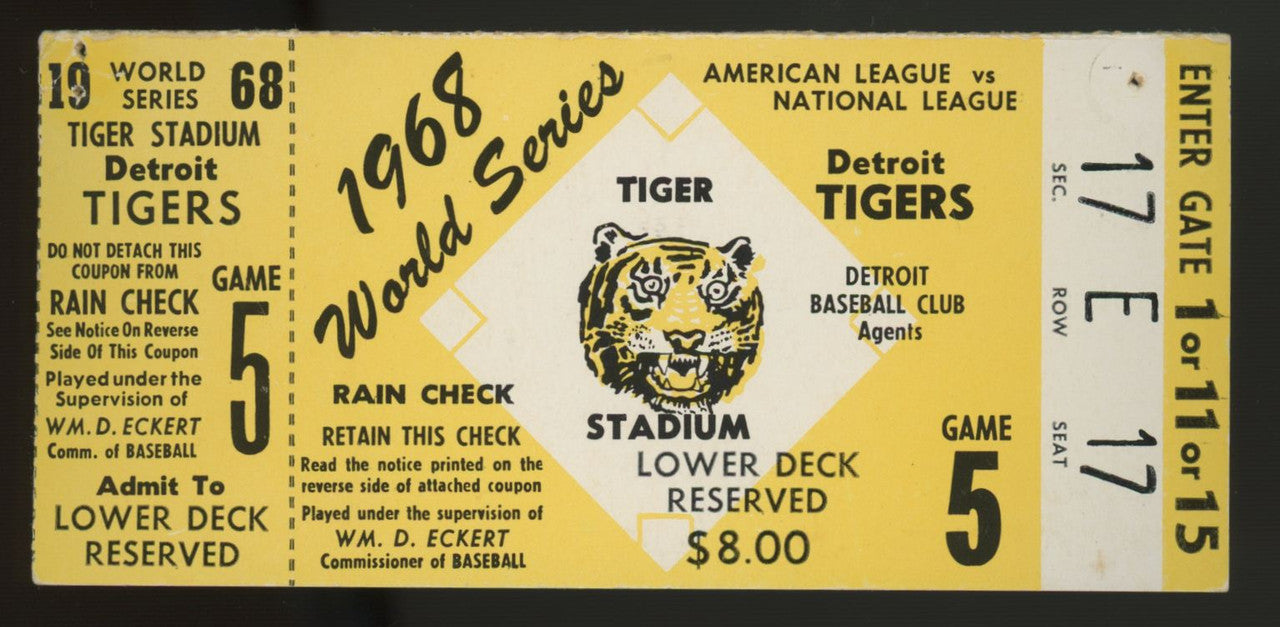 1968 Detroit Tigers World Series Game 5 Ticket Stub Low Grade