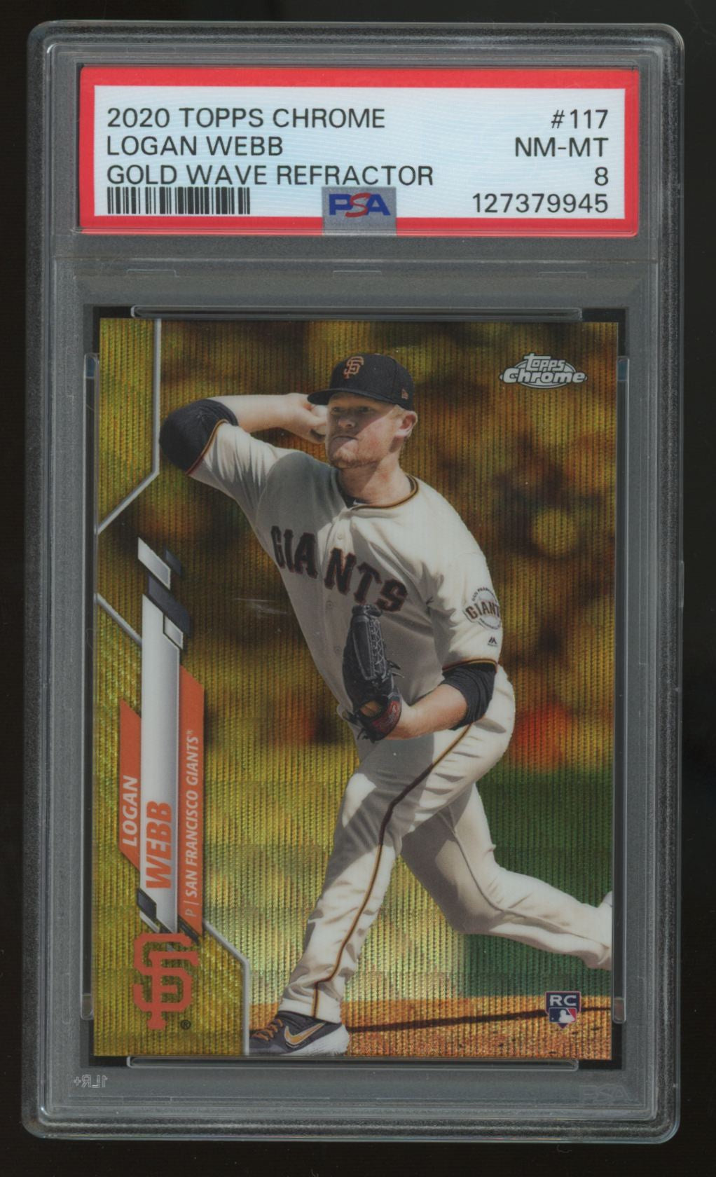 2020 Topps Chrome Logan Webb RC Gold Wave Refractor /50 #117 PSA 8