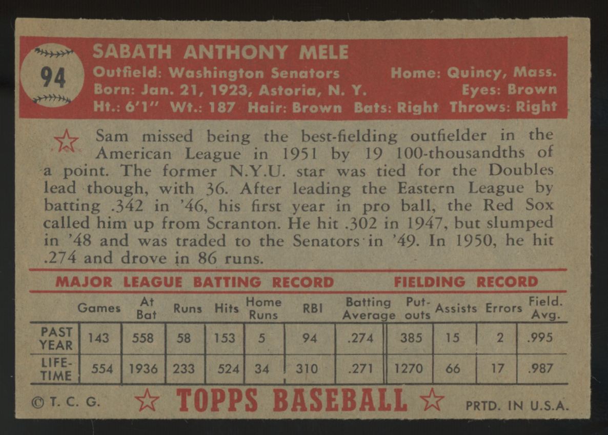 1952 Topps Sam Mele #94 EX
