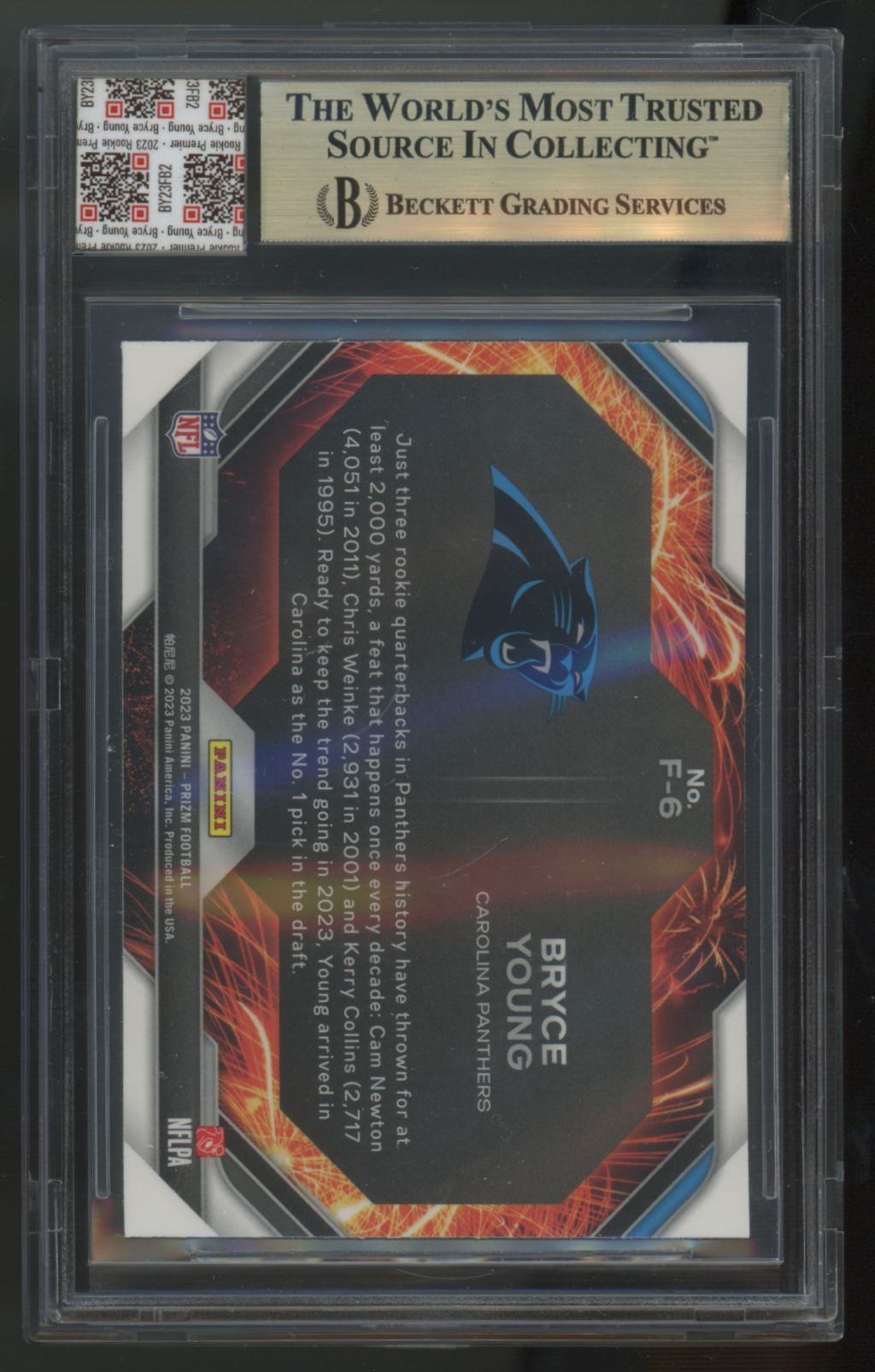 2023 Prizm Bryce Young RC Premier Football Patch BGS 9.5 Jersey Fusion Authentic