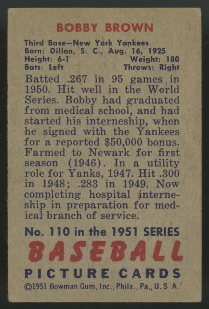 1951 Bowman Bobby Brown #110 VG/EX-EX