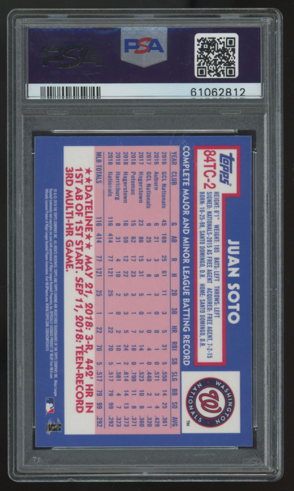 2019 Topps Chrome Juan Soto 1984 Variant #84TC-2 PSA 10