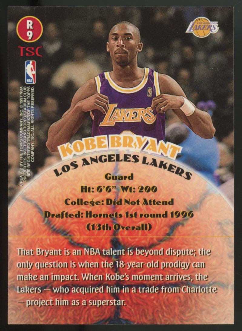 1996-97 Topps Stadium Club Kobe Bryant RC #R9 "A"