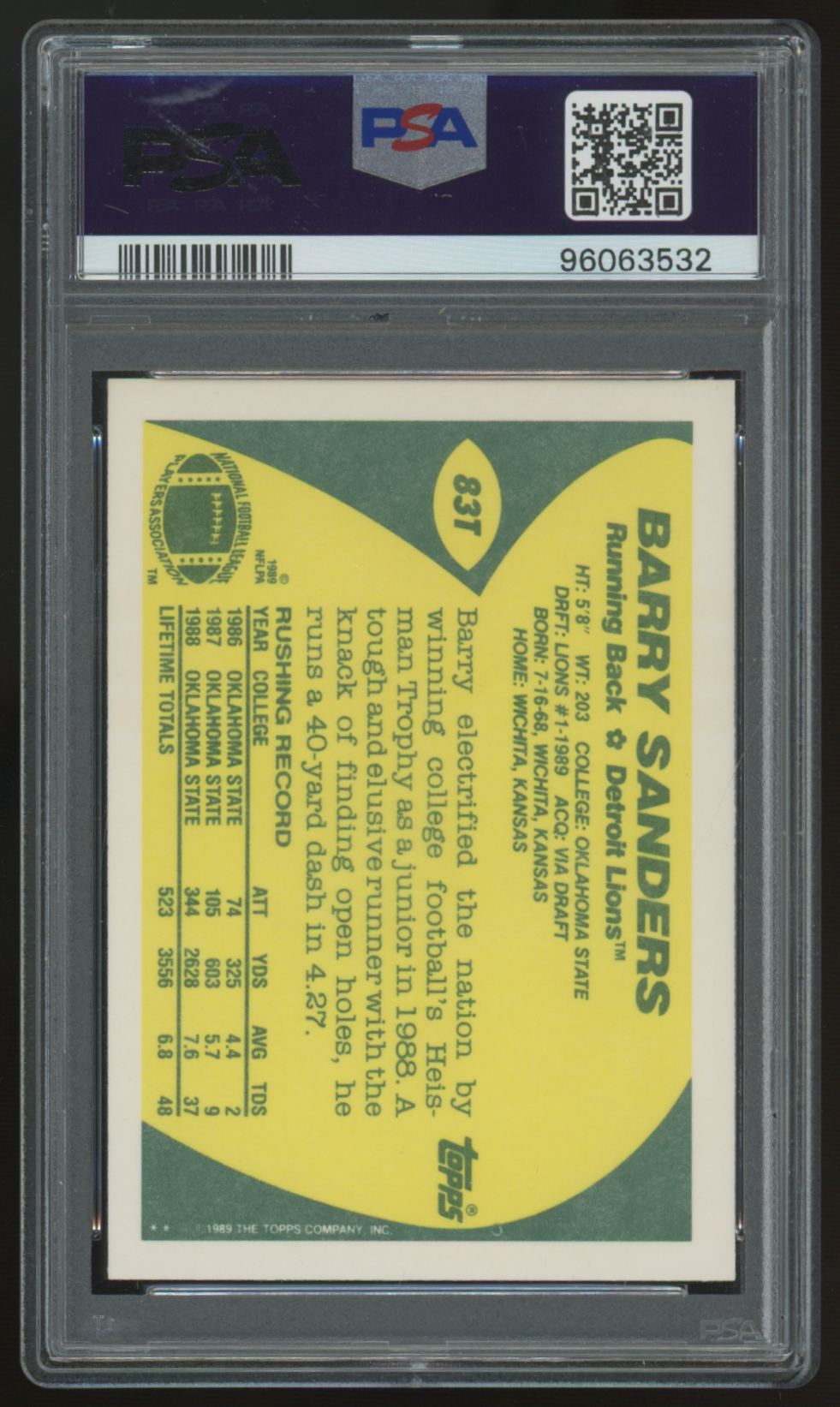1989 Topps Traded Barry Sanders RC #83T PSA 10