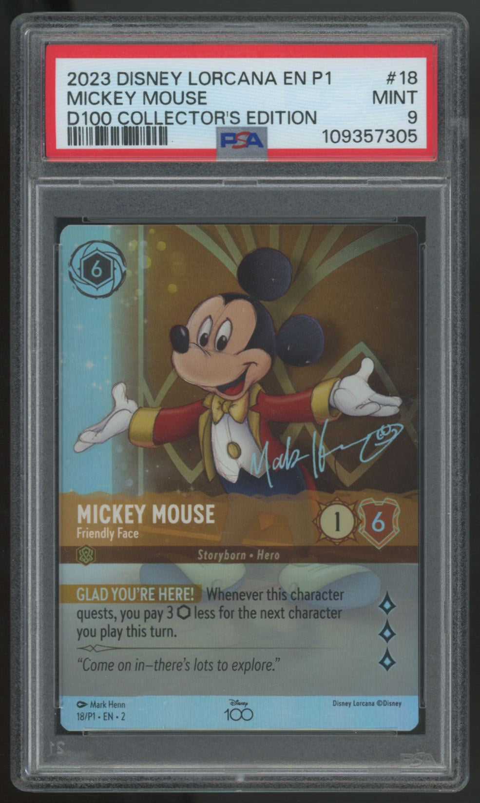 2023 Lorcana Mickey Mouse D100 Collector's Edition Promo #18 PSA 9