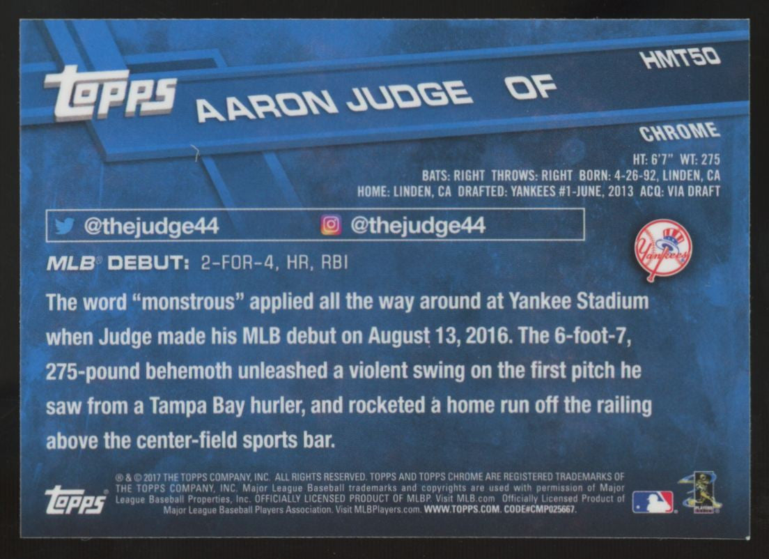2017 Topps Chrome Update Aaron Judge RC #HMT50