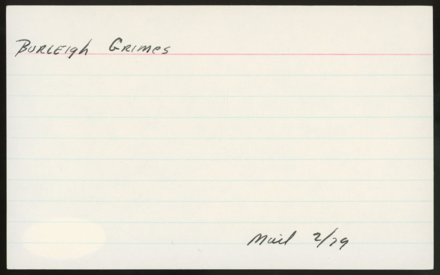 Burleigh Grimes Signed Autographed Index Card JSA Authentic