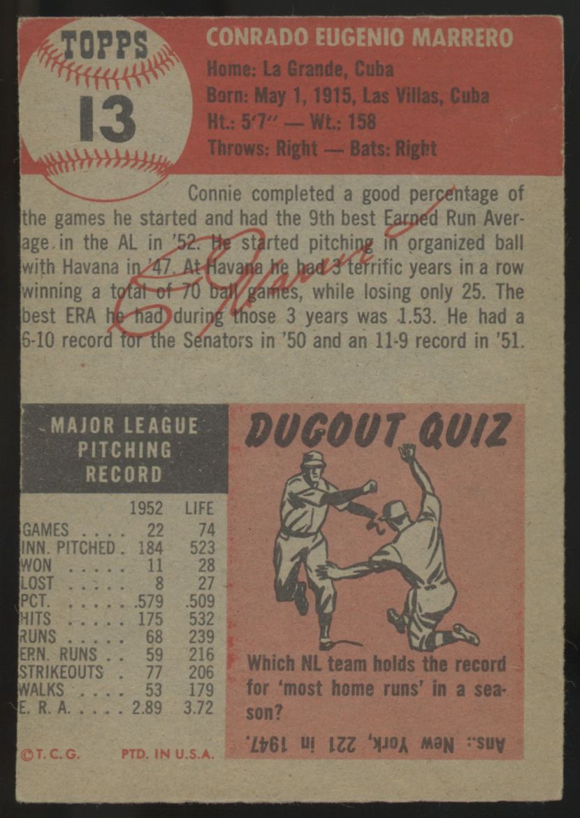 1953 Topps Connie Marrero #13 VG-EX