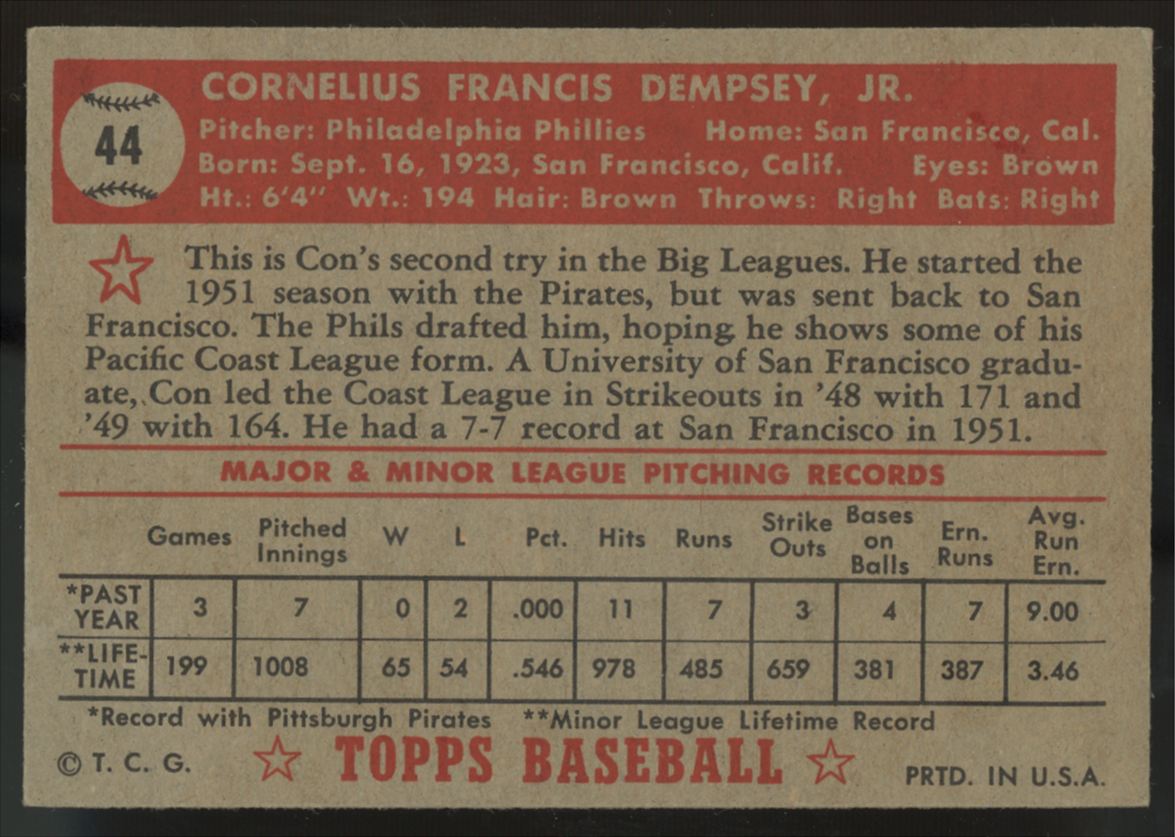 1952 Topps Con Dempsey RC #44 EX