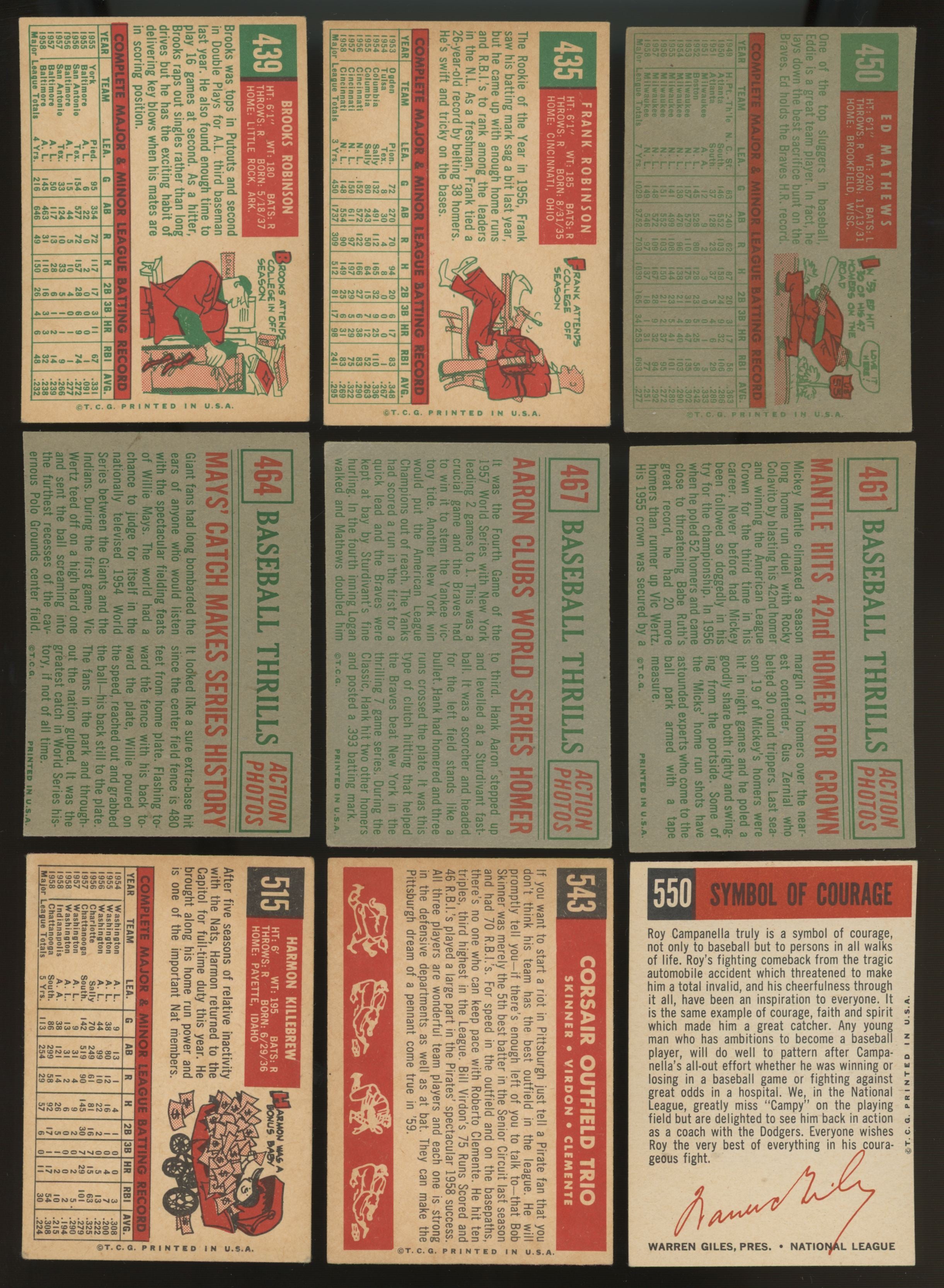 1959 Topps Baseball Complete Set (572) VG/EX-EX Includes 59 Variations
