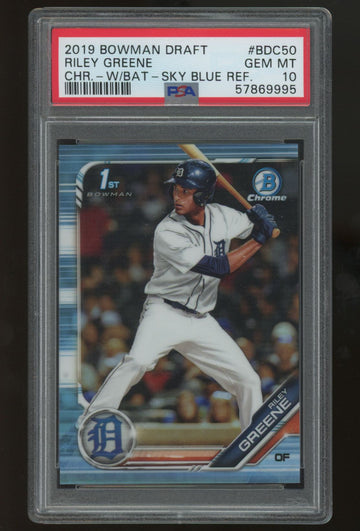 2019 Bowman Draft Riley Greene 1st Batting Sky Blue Refractor #BDC-50 PSA 10