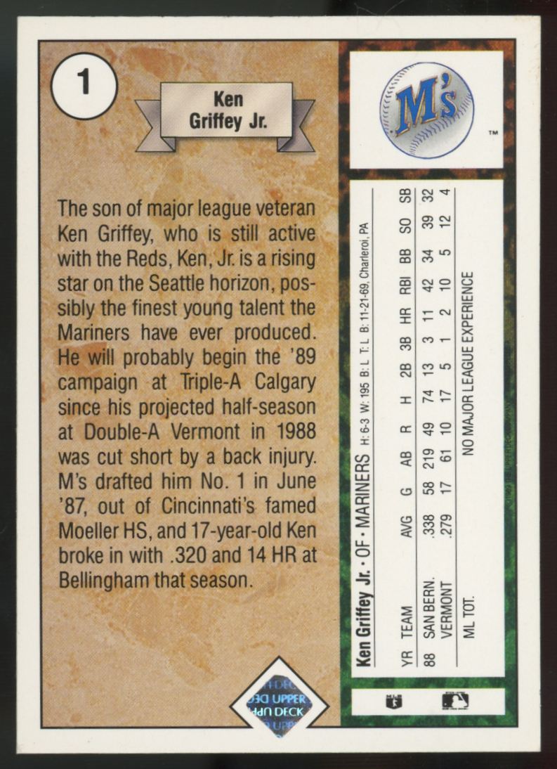 1989 Upper Deck Ken Griffey Jr. RC #1 EX/MT-NM