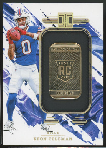 2024 Impeccable Keon Coleman RC 1/2 Troy Ounce 14K Gold Bar 1/1 #SRS-KCN