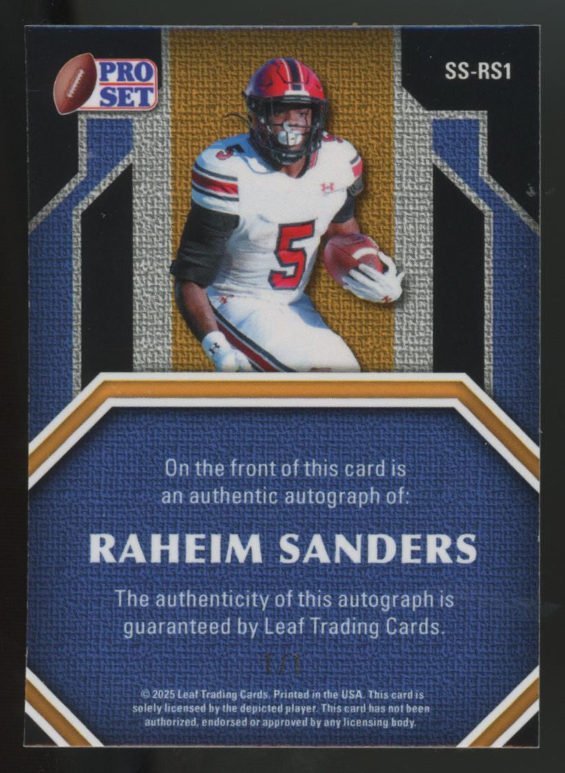 2025 Leaf Pro Set Metal Raheim Sanders RC Super Prismatic Gold Surname Auto 1/1