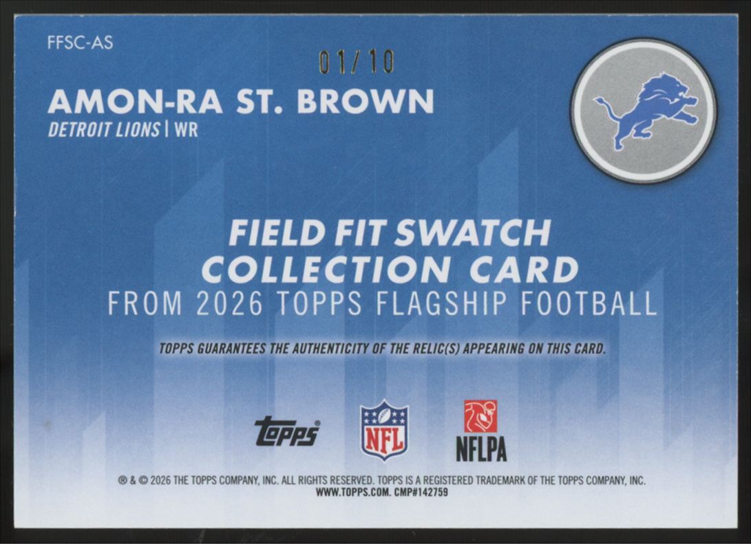 2026 Topps Flagship Amon-Ra St. Brown Field Fit Patch Black 01/10 #FFSC-AS