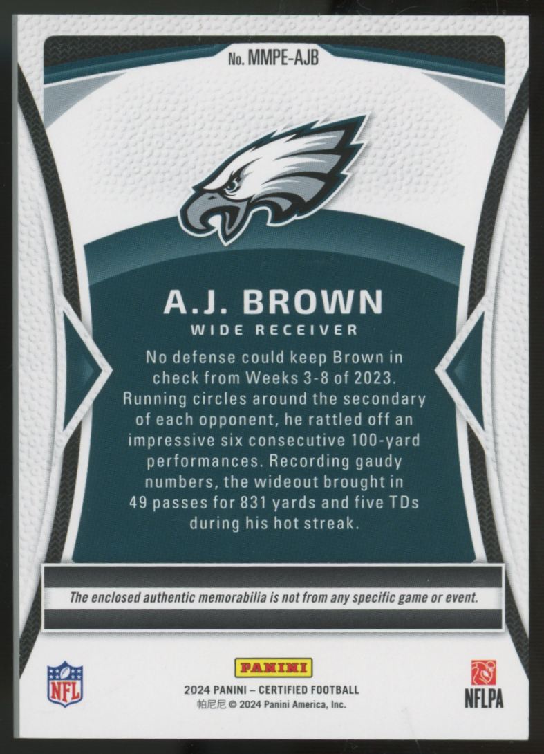 2024 Panini Certified A.J. Brown Materials Mirror Green Etch Patch /3 #MMPE-AJB
