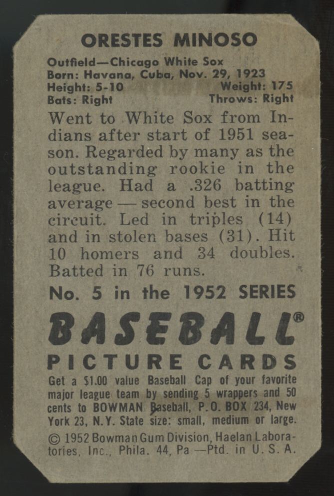 1952 Bowman Orestes "Minnie" Minoso RC #5 Poor
