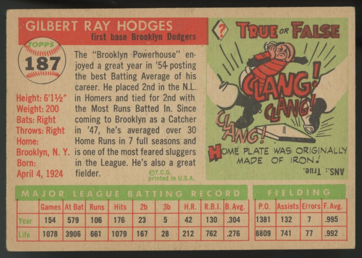 1955 Topps Gil Hodges #187 VG-EX
