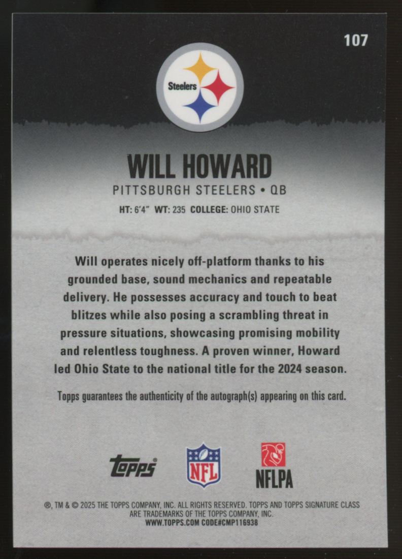 2025 Topps Signature Class Will Howard RC Auto #107