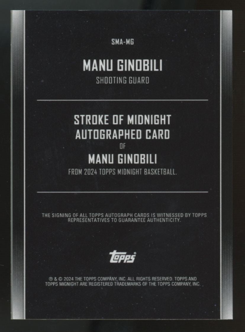 2023-24 Topps Midnight Manu Ginobili Stroke Of Midnight Auto /12 #SMA-MG