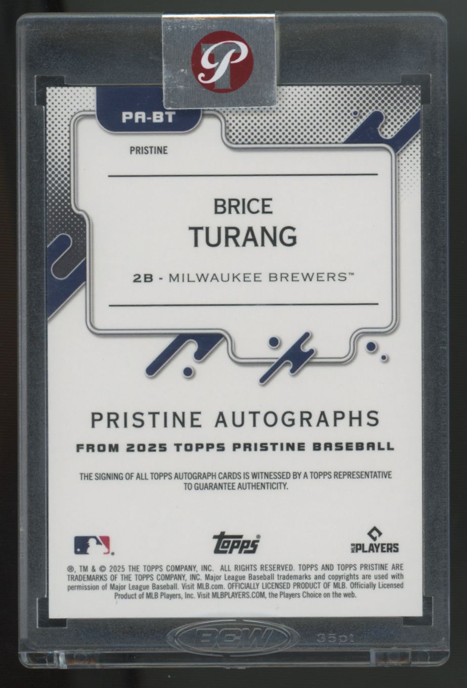 2025 Topps Pristine Brice Turang Auto #PA-BT