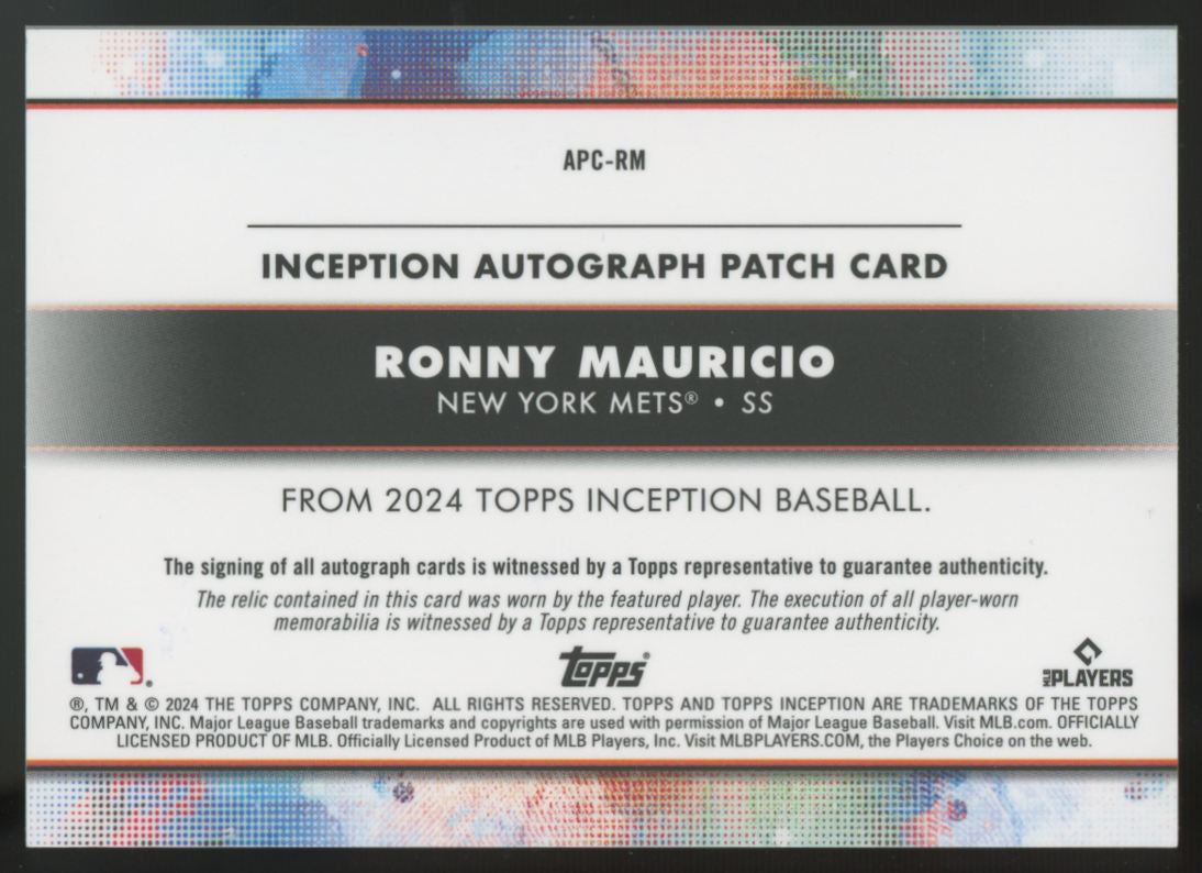 2024 Topps Inception Ronny Mauricio RC Aqua Patch Auto RPA /50 #APC-RM