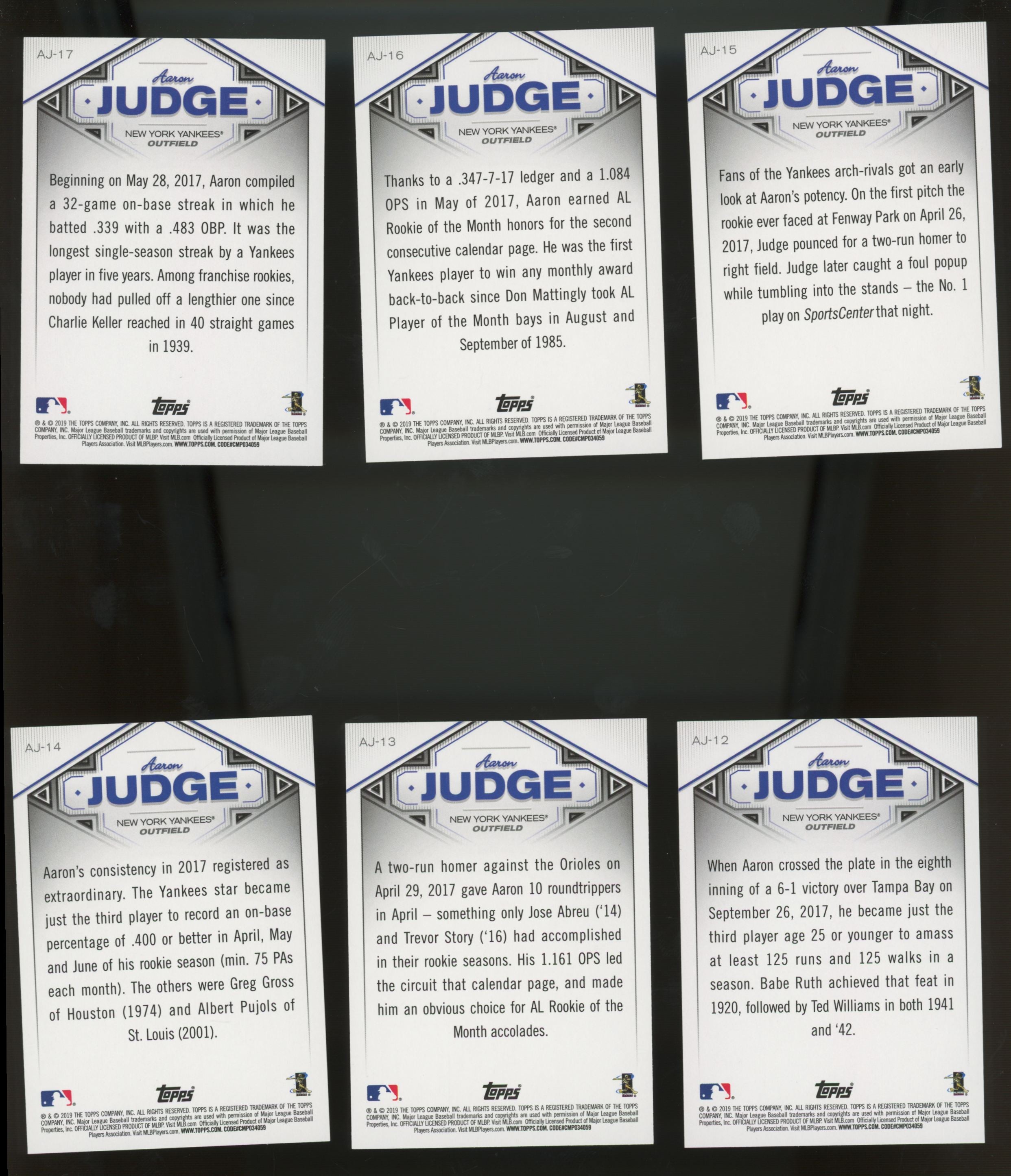 2018 Topps Aaron Judge Highlights Walmart Complete Set (30/30) "B"