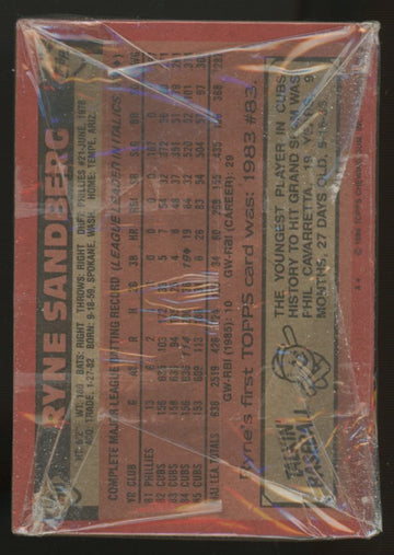 1986 Topps Baseball Grocery Cello Pack Sealed Ryne Sandberg On Back