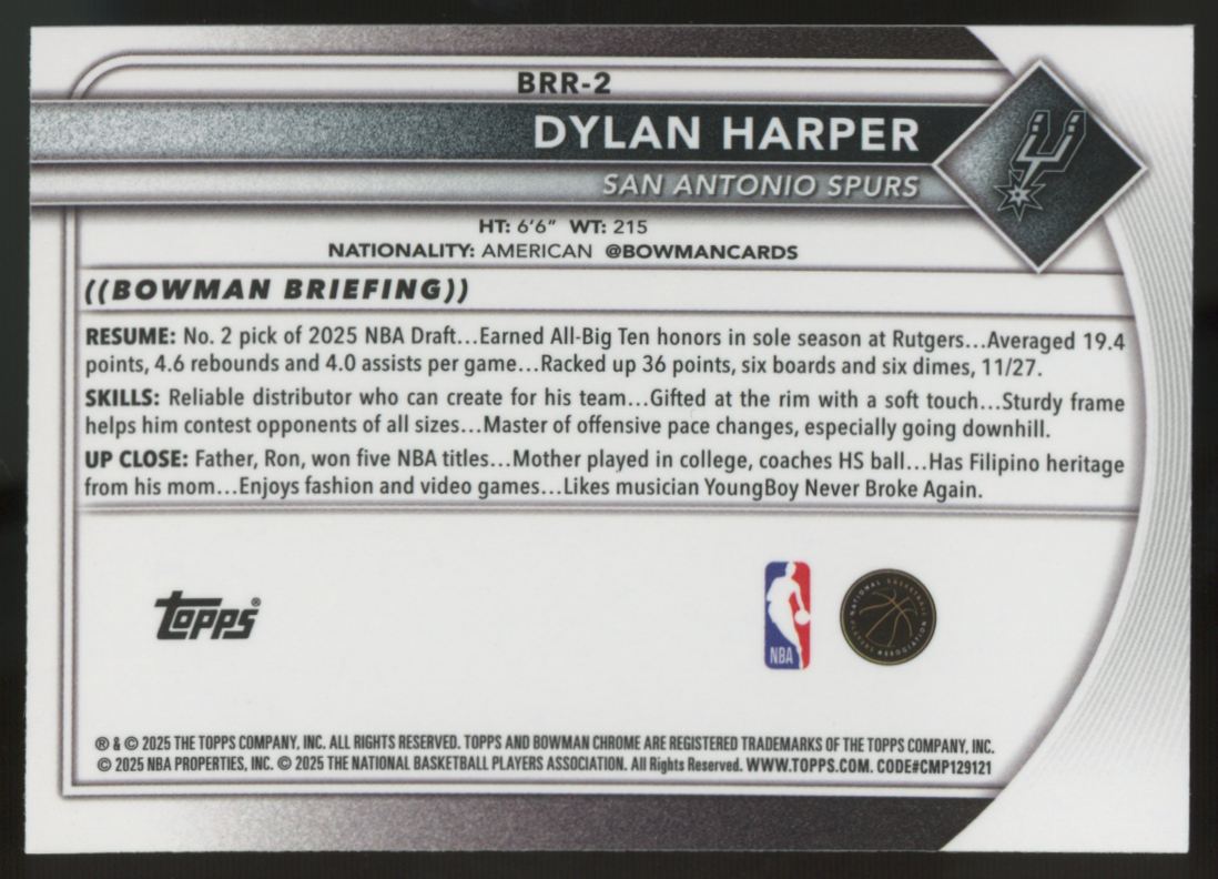 2025-26 Bowman Chrome Dyan Harper RC Red Rookie Variation #BRR-2