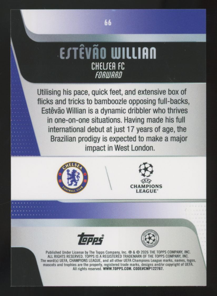 2025-26 Topps UEFA Club Competitions Estevao Willian RC Neon Pink FlowFractor